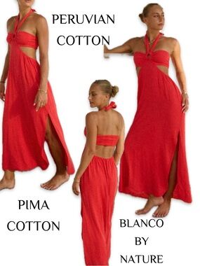 Giovanna Cherry Red Pima Cotton Halter Cutout Maxi Dress Size Small Summer Boho